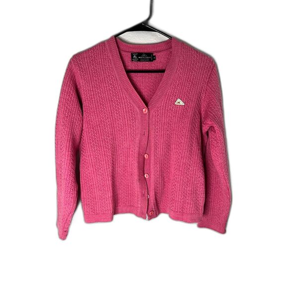 Women's MonteCarlo 100% Magna Wool Pink Retro Rockabilly Cardigan Size 36/M - Picture 1 of 8
